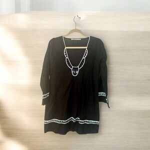 Anya Hindmarch Black Beach Tunic / Cover Up with White, Blue and Green Accents